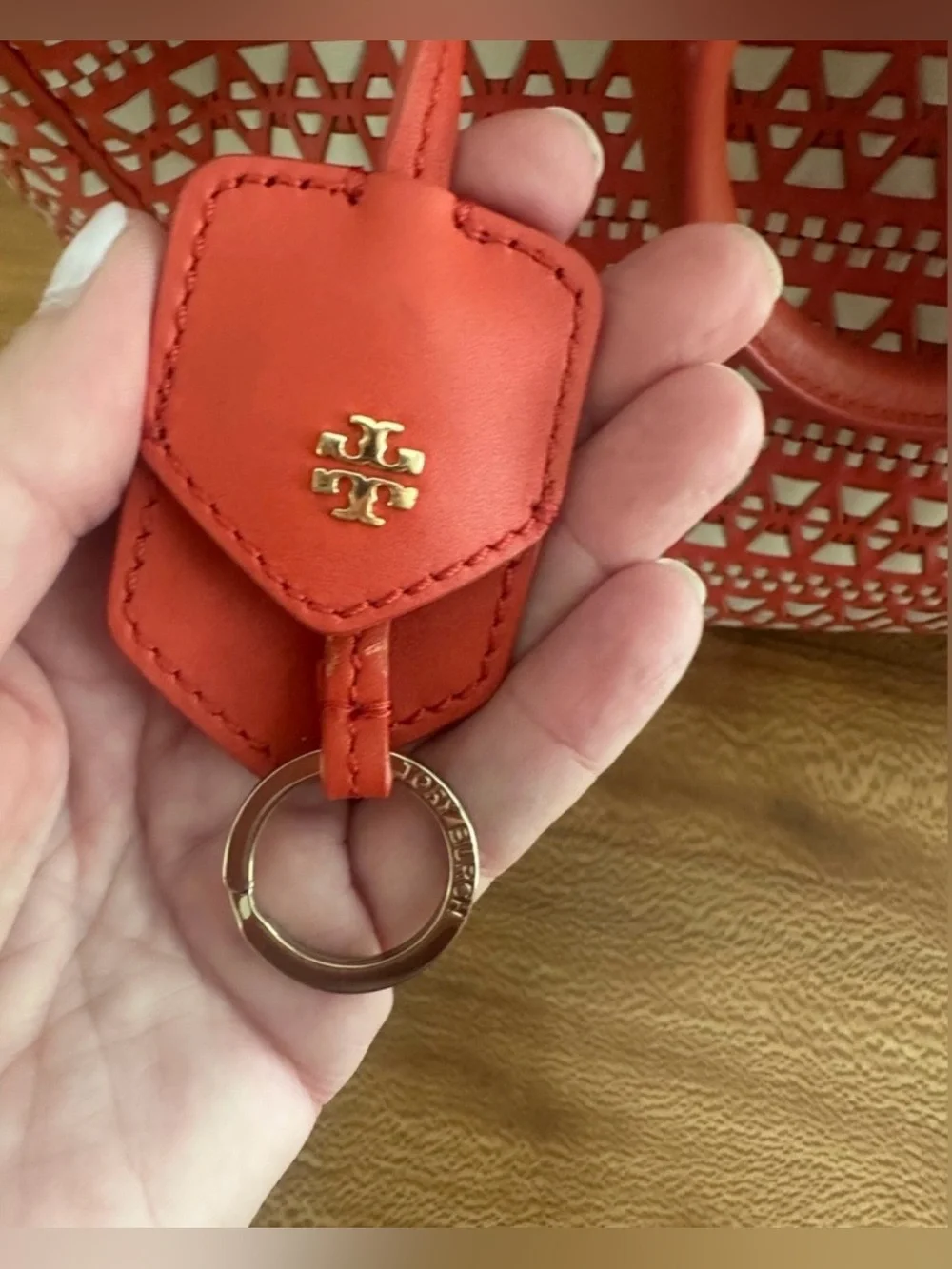 Tory Burch Robinson Woven Tote Bag Interior Pockets Orange